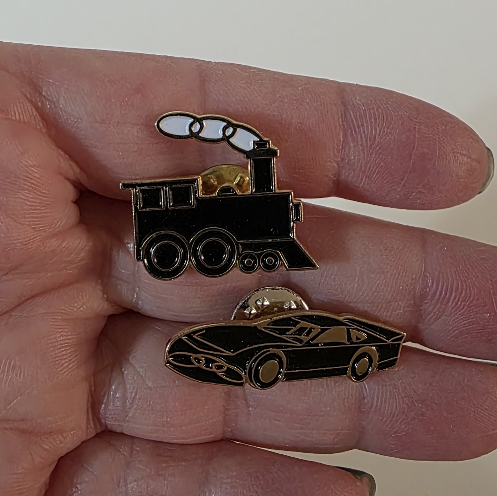 Vtg Lapel Pin Car And Train Set Of 2